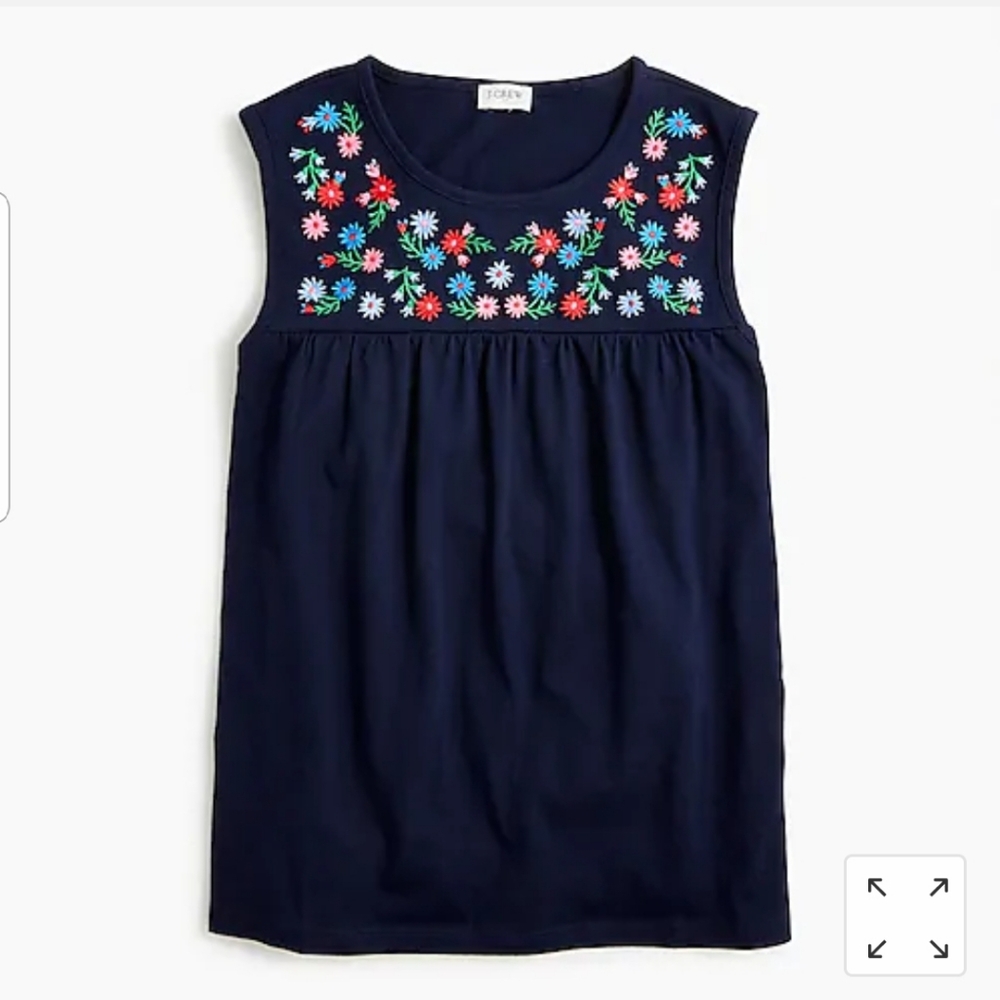 J. Crew Factory Navy Embroidered Yoke Tee